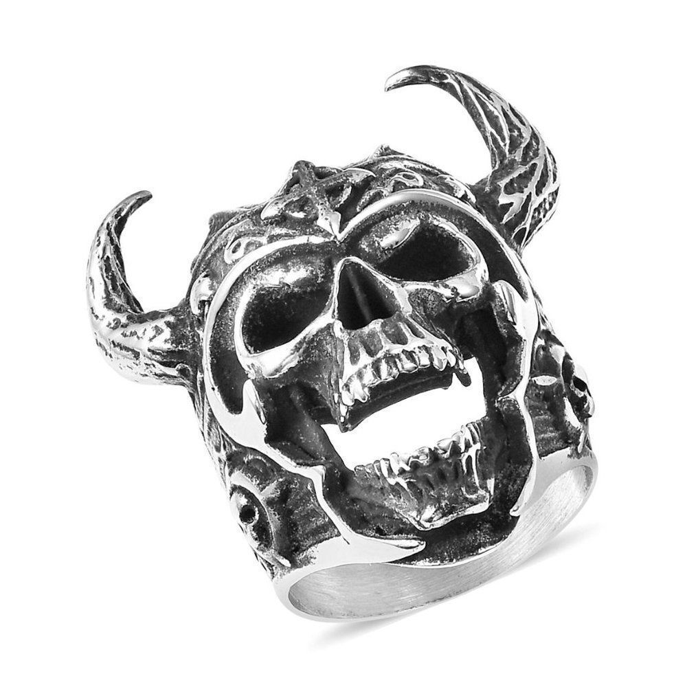 Tribal King Skull Ring in Black Oxidized Stainless Steel Size 12